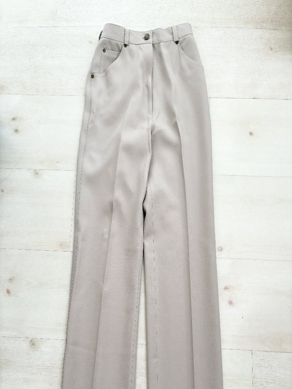 Vintage 70s Loubella High Waisted Wide Leg Trousers Beige Size 6/7 (0-2)